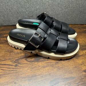 MIA Platform Sandals Black Buckle Fisherman Chunky Lug Sole Women's Size 8